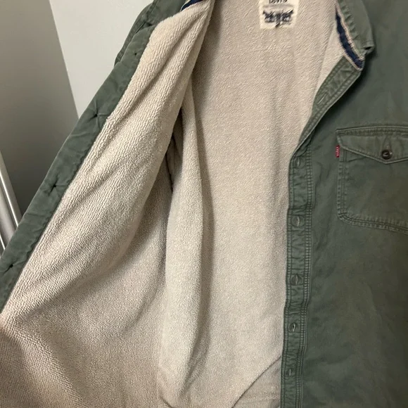 Vintage Levis Strauss Trucker Coat Jacket Mens XL Flannel Lined Green Barn Coat - Picture 10 of 10